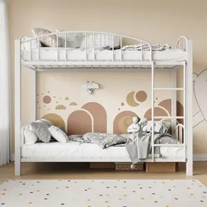 【GARVEE】White Twin Over Twin Bunk Bed with Stairs and Arched Guardrail, Sturdy Metal Slats Support, Space Saving Design, Noise Free, No Box Spring Needed, Ideal for Dorm and Kid Rooms