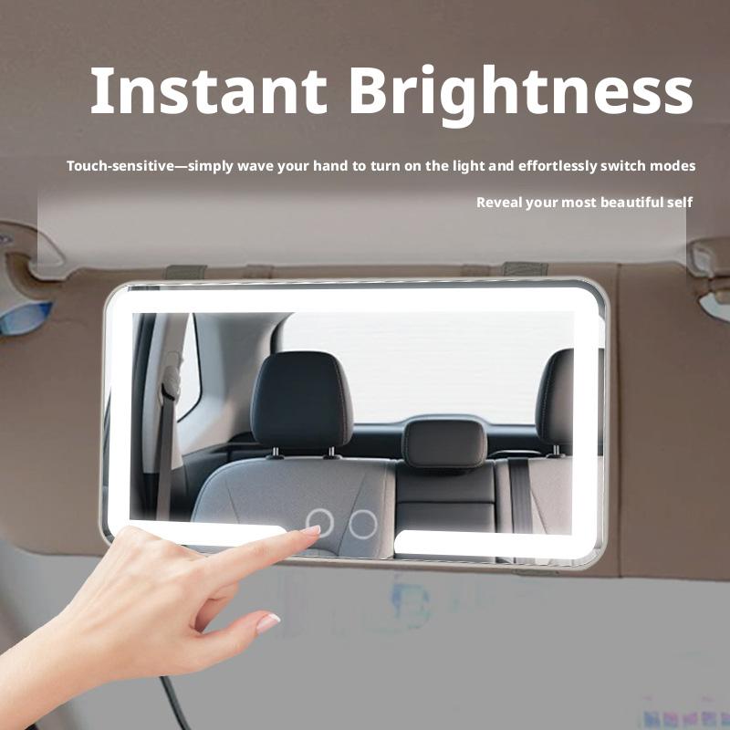 Car Sun Visor Makeup Mirror, LED Touch Screen Adjustable Brightness Auto Interior Makeup HD Mirror, Rechargeable Vanity Mirror | Girly Car Accessories | Car Stuff