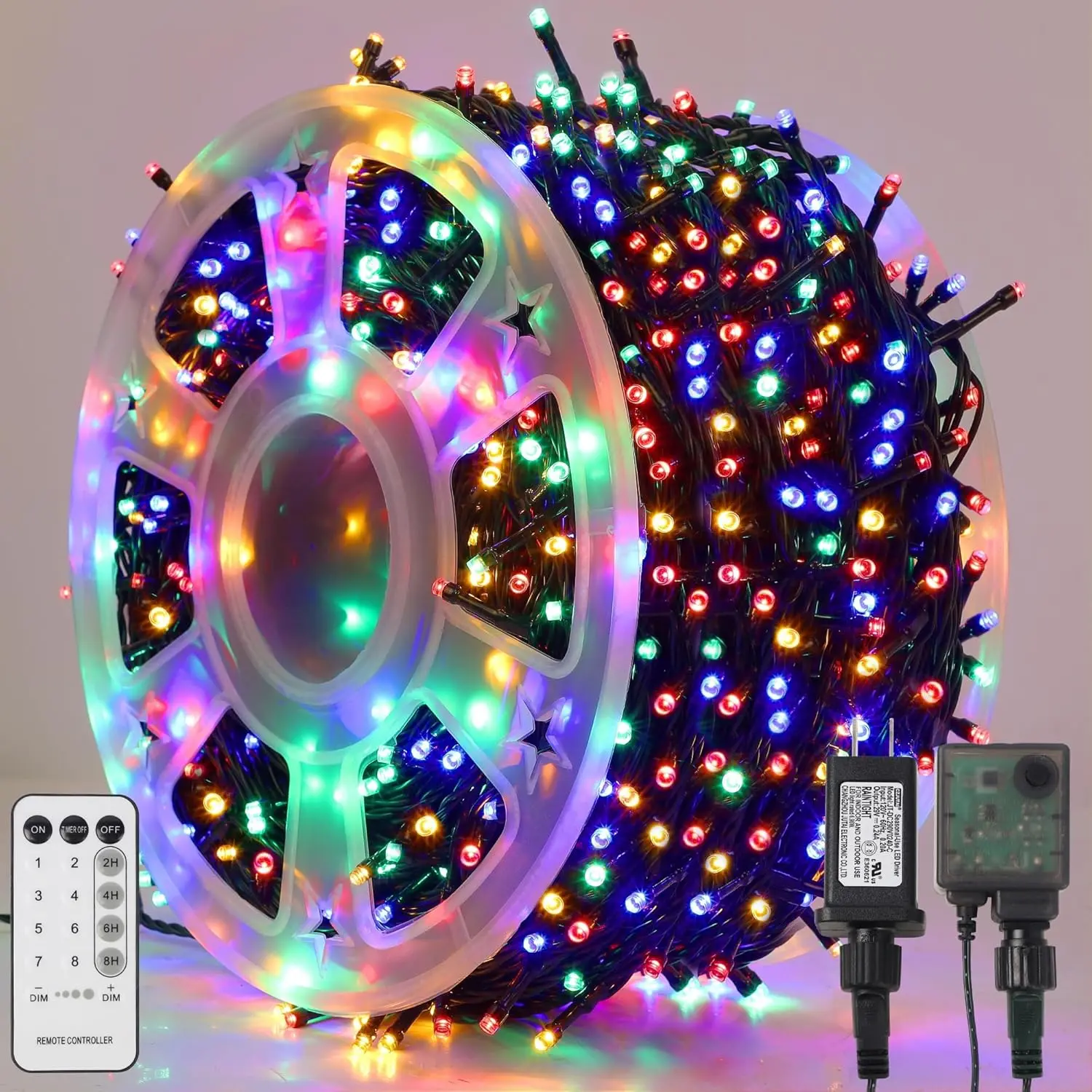 1000LED Warm Festive Colorful Christmas Fairy String Lights, 328FT Extra Long Green Wire Plug-in Outdoor Lights, Remote Control, 8 Lighting Modes, for Holiday Celebration, Wedding Decorations, 1000 Led