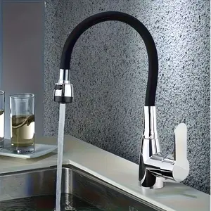 360° Rotating Flexible Kitchen Faucet, Single Handle Hot and Cold Mixer, Polished Chrome, Cartridge and Base Installation, Modern Kitchens
