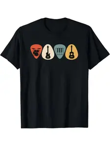 Musical Instruments T-Shirt Men Crewneck Casual Graphic Tees Music Lover Streetwear Everyday Wear