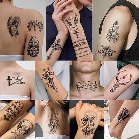 77 Sheets Christian Temporary Tattoo for Women Men, 17 Sheets Half Arm Religious Cross Jesus God Angels Fake Tattoos for Adult Arm Chest, 60 Sheets Christ Tiny Realistic Tattoos Stickers for Kids