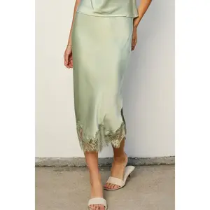 Sage Satin and Lace Pencil Skirt