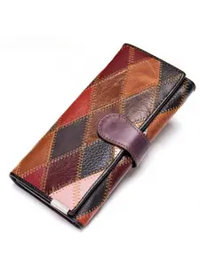 Best-selling women's wallet, new model, top-layer cowhide, colorful patchwork diamond pattern women's genuine leather wallet