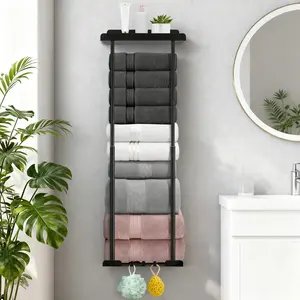 Retractable Towel Racks for Bathroom 30 inch Wall Mounted towel Rack with hook ,Towel storage organization for bathroom can Holds 6 Large Rolled Towels,Black metal storage rack, christmas gift