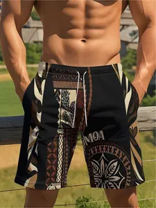 Men'S Hawaiian Shorts Featuring Traditional Samoan Pattern Designs, Perfect for Casual Wear And Beach Outings