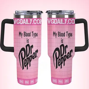 Dr Pepper Tumbler 40oz, My Blood Type Is Dr Pepper Tumbler With Handle, Pink Grid Stainless Steel Tumbler 40oz, Funny Enthusiast Gift, Large 40oz Pink Travel Tumbler,Unique Gift For Dr Pepper Lover