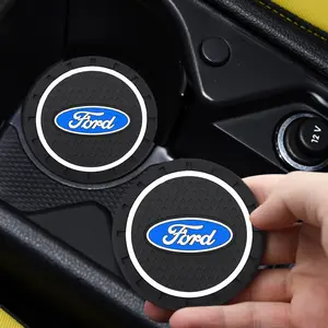 Car Cup Holder Mat Anti-Slip Pad with Water Cup Slot, Compatible with Ford Models, Interior Logo Design, Car Accessories