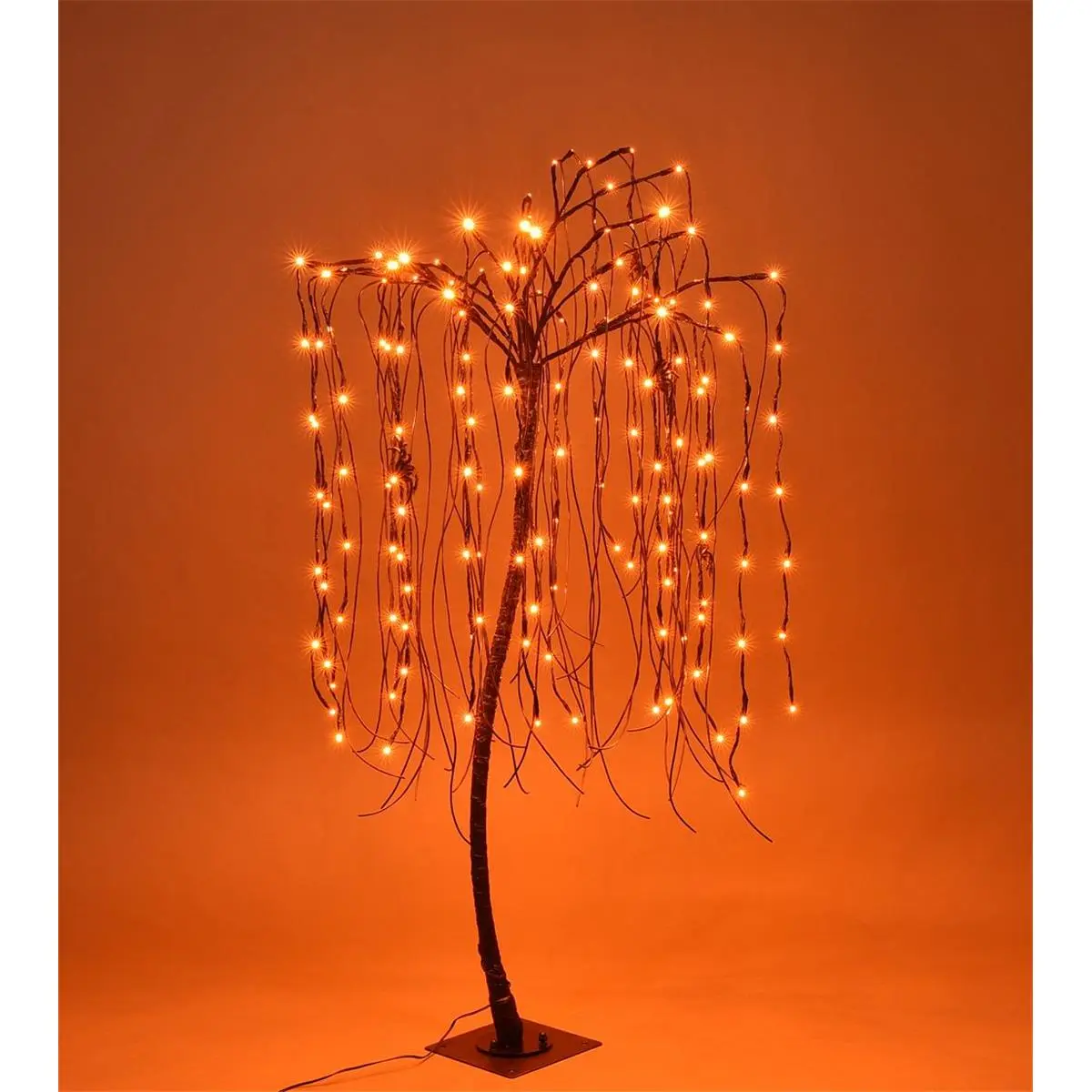 212 MAIN 4 ft LED Orange Artificial Willow Tree Decoration - Drooping Tree Lights, Ornamental Spider Accents, Colorful LED Christmas Decor, Spooky Festive Home & Party Mood Lights, Home Supplies