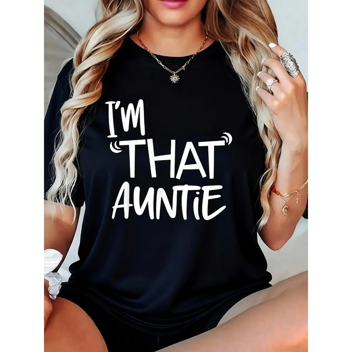 I'm That Auntie Funny Best Aunt Tee T-Shirt Crew Neck T Shirt For Summer, Women's Soft Short Sleeve Top, Stylish Comfy Tee For Women Graphic Tees