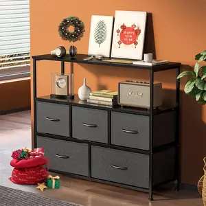 [LIVE] 5-Drawer Stand Dresser for Bedroom - Living Room Entertainment Center with Storage, Open Shelf, and Adjustable Feet