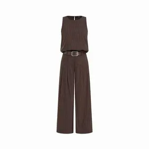 Cider Striped Sleeveless Top & Mid Rise Straight Leg Belted Trousers Set
