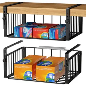 2 Pack Hanging Under Shelf Storage Basket,Adjustable Under Cabinet Add-on Storage Racks Slide-in Baskets Organizer for Laundry Room Kitchen Pantry Desk Bookshelf, Black