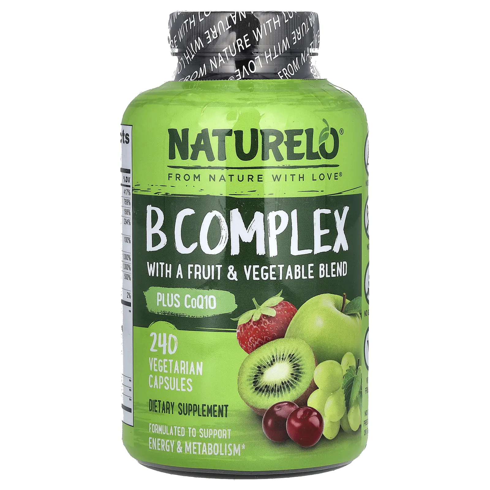 NATURELO B Complex with a Fruit & Vegetable Blend, Plus CoQ10, 240 Vegetarian Capsules