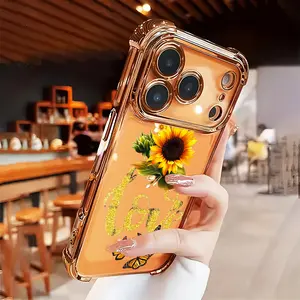 Sunflower Compatible with iPhone 16 16e 15 17 Air 14 13 12 11 Pro Max Plus X XS Four-corner Thickened Rugged Durable shockproof Anti-Scratch soft Silicone case