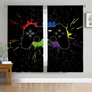 2 Piece Game Controller Print Curtains, Window Curtain, Window Hanging, Room Decor Curtain, Home Decoration Curtain, 100% Polyester Fiber, Ideal for Kids Bedroom Playroom, Two-Piece Set