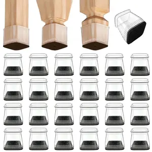 24 Piece Square Transparent Chair Leg Floor Protectors Set, Anti-Scratch Noise Reduction, Carpet Base for Hardwood & Tile Floors