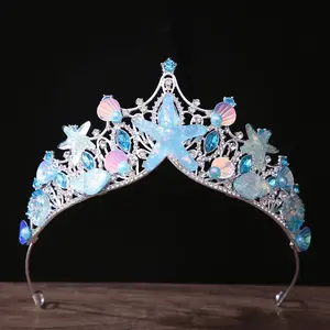 Ocean Style Fish Crowns Seashell Starfish Tiaras Hair Accessories for Women Girls Princess Birthday Party Costume