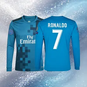 7# Cristiano Ronaldo 17 18 Away Long Sleeve Soccer Jersey Fans Version Blue