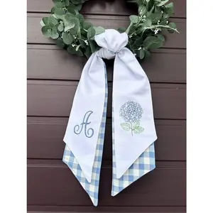 Personalized Wreath Sash Hydrangea, Spring Summer Wreath Decor, Mothers Day Gift, Custom Embroidery Sash, Realtor Gift, New Home Gift