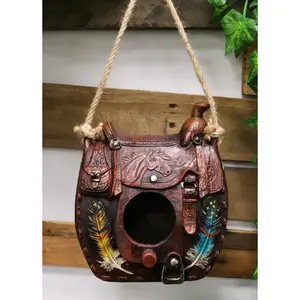 Southwestern Indian Feathers Cowboy Horse Saddle Hanging Birdhouse Bird Feeder