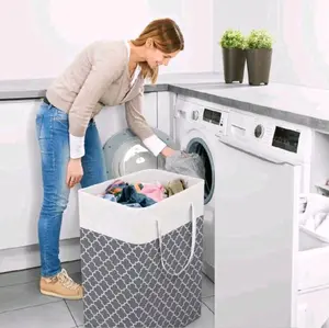 Laundry Basket Hamper Large Collapsible 75L Clover Grey with Easy Carry Handles Freestanding for Laundry Bedroom Dorm Clothes Towels CL-75