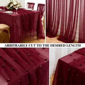 1/2/3-piece pack, burgundy pearl yarn Decorative Dining table runner, polyester fabric, size: 63*119inch, suitable for Dinner parties/weddings/festivals/stages, decorating tables, arches, dessert tables, and window curtains, perfect for Valentine's Day