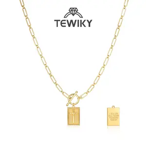 Tewiky Charm Outdoorfun Cross Choker Necklace for Women，Back engraved with Jesus‘ blessing message Thick Chunky Paperclip Chain Hip Hop Necklace Unisex Jewelry，Cuban Link Chain for Women Trendy Fashion Jewelry Gifts For Easter