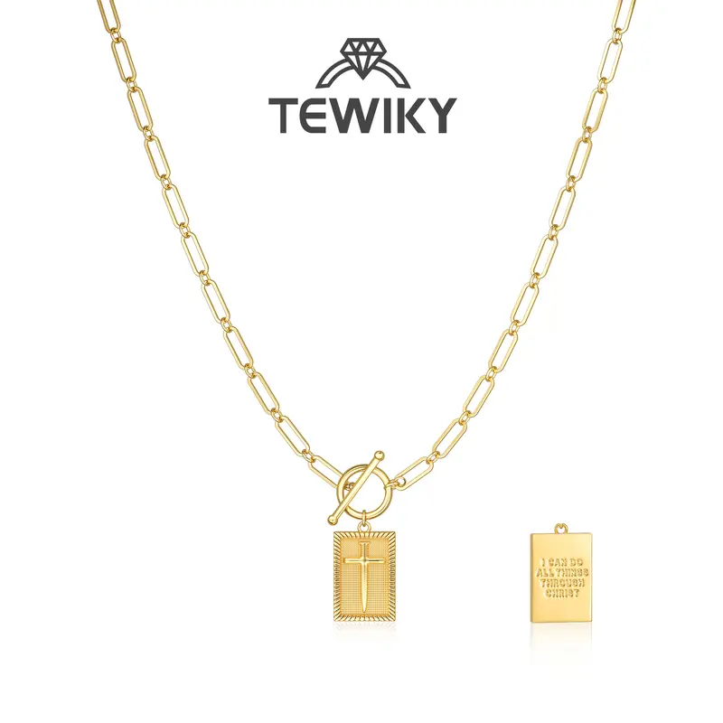 Tewiky Charm Outdoorfun Cross Choker Necklace for Women,Back engraved with Jesus‘ blessing message Thick Chunky Paperclip Chain Hip Hop Necklace Unisex Jewelry,Cuban Link Chain for Women Trendy Fashion Jewelry Gifts For Easter