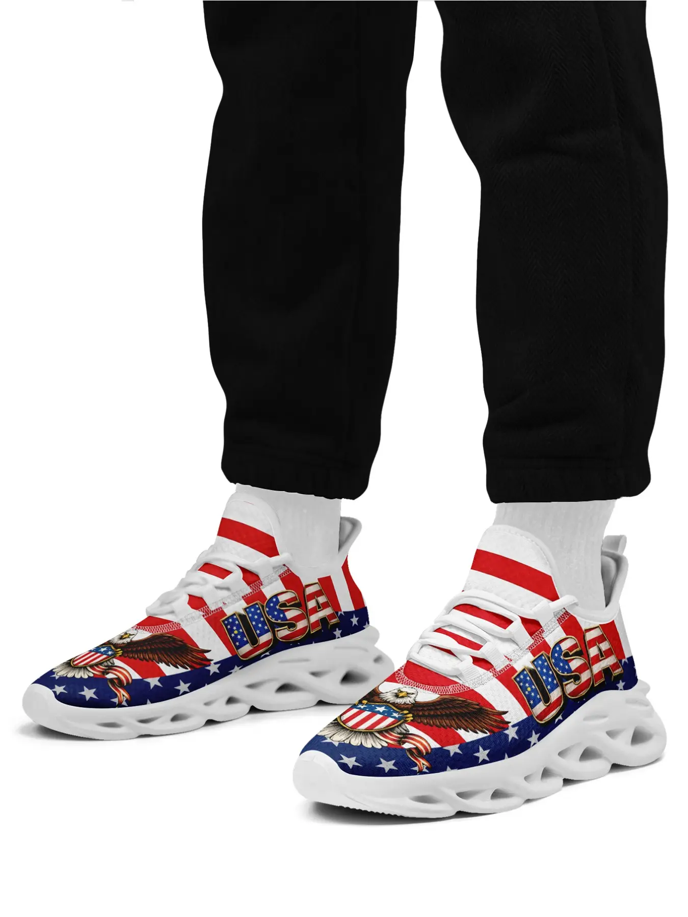 Men's US Colors Bald Eagle Print Sports Shoes, Trendy Breathable Mesh Blade Casual Sneakers, Comfortable Lightweight Daily Walking Footwear