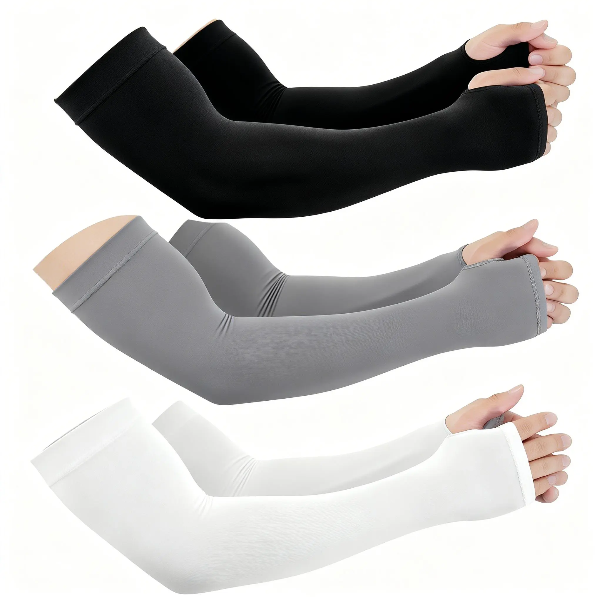3 Pairs Cooling Arm Sleeves for Men & Women, Compression Nylon Fabric with UPF 50 UV Sun Protection for Outdoor Sports & Tattoo Cover, Cooling Arm Covers, Outdoor Arm Sleeve