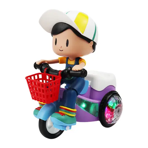 Kids' Plastic Electric Stunt Tricycle Kids Toys for Ages 6+, 1-Touch Start, 360° Free Rotation, Music + Light FX, Music Auto-Sensing, Balance Training, Portable, Durable, 18×16.5×12cm, Indoor Use, Simple Operation, 3 AAA Batteries, Children Toddler Gift