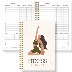 A5 Fitness Planner Notebook, Twin Wire Binding, Workout Log Book for Women, Weight Management, Calorie Tracking, Home Gym Diary