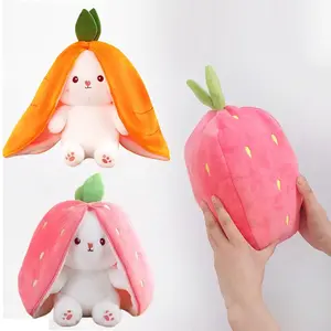 target bunny plush 25cm Cute Stitch Strawberry Carrot Rabbit  Toy Stuffed animal Creative Into Fruit Transform Baby Cuddly  Doll for Kid Birthday Gift