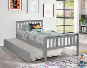 Bellemave Durable Sturdy Classic Minimalist Pine Wood Twin Platform Trundle Bed Frame with Pull-Out Trundle, Headboard, Footboard, Included Hardware, Foldable, No Box Spring Needed, Space-Saving for Small Bedrooms, Grey – Versatile Bed Solution