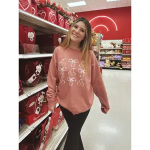 Mauve Bows & Such Crewneck Sweatshirt - Casual Style with Button Front and Side Pockets