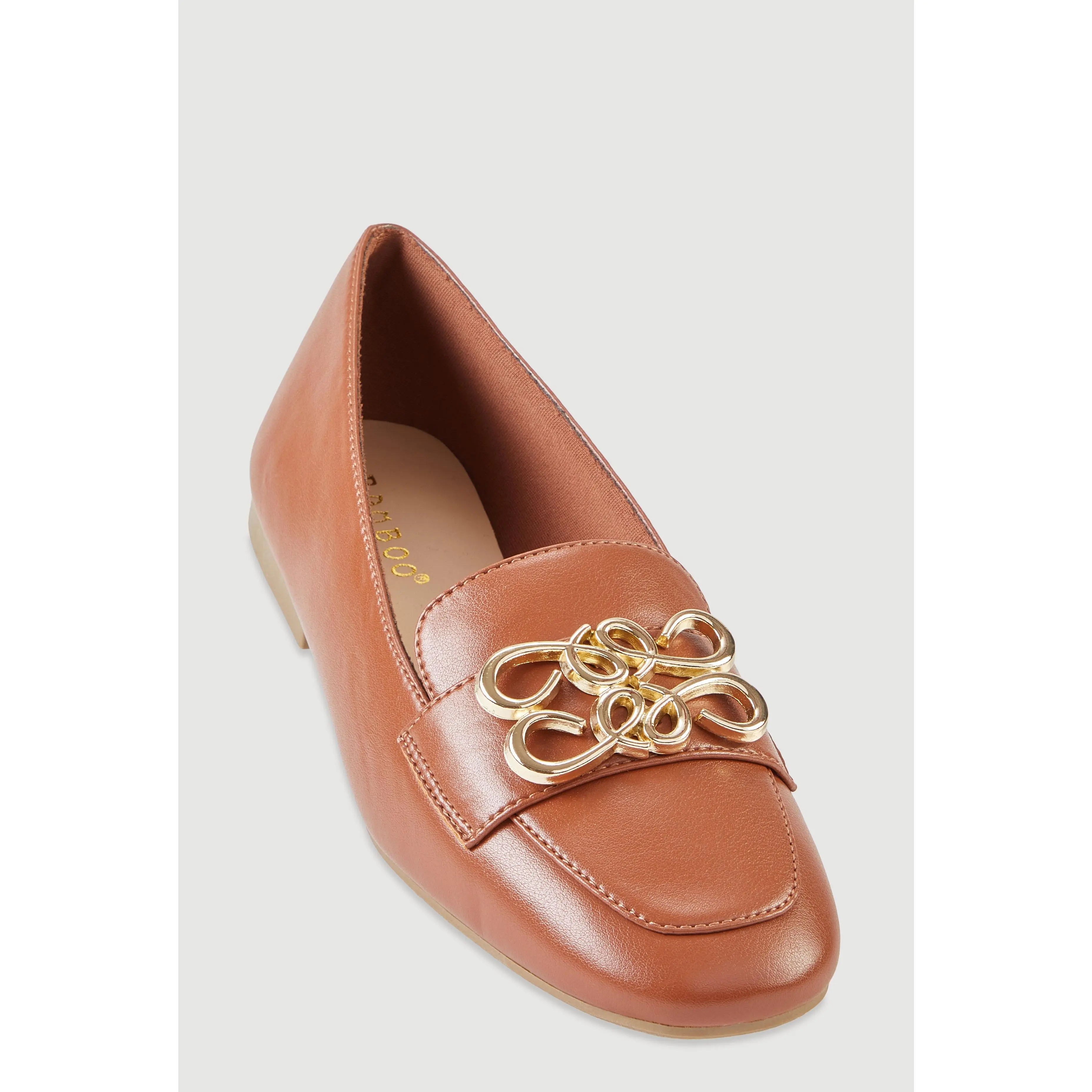 Metallic Pendant Square Toe Loafers