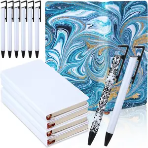 12 Pcs Sublimation Journal Blank Gift Include 4 Pcs A6 Sublimation Notebooks Blank 200 Pages and 8 Pens Gift for Student Classroom Teacher Back to School Party Favor Supplies (6.9x3.9')