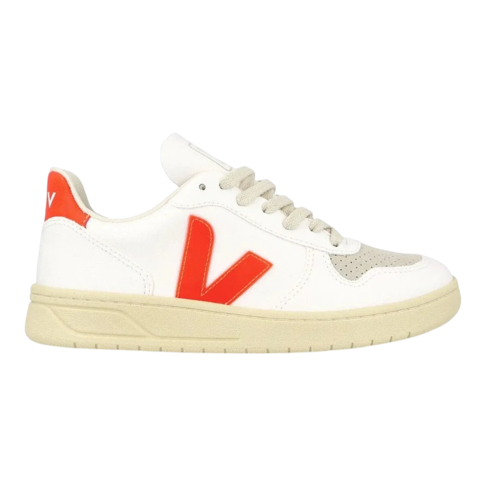 Veja V-10 Sneaker in White/Orange Fluo | Women's