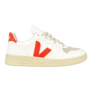 Veja V-10 Women's Casual Cushiony Trainers - White/Orange Fluo Shoe, Comfortable Women's Footwear