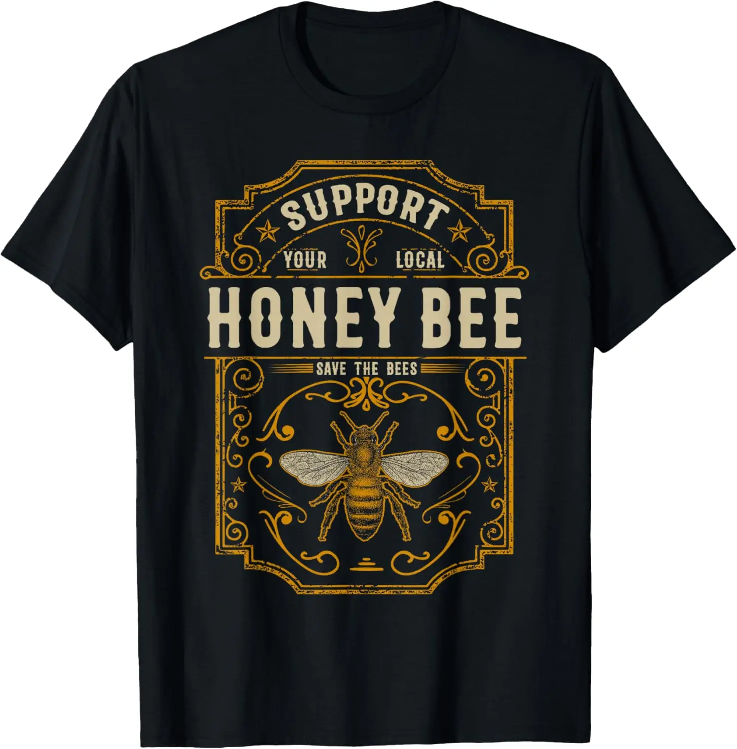 Women's 100% Cotton Short-Sleeve Round Neck Casual Graphic T-Shirt Top - Support Local Honey Bee, Save The Bees Vintage Everyday Wear