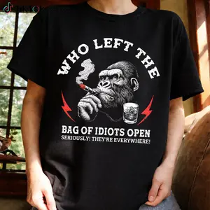 Who Left The Bag Of Idiots Open Gorilla Shirt, Funny Sarcastic Monkey Graphic Tee, Humor Meme T Shirt For Men