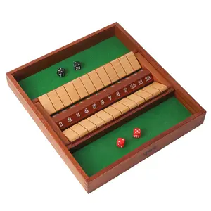 GSE GAMES&SPORT EXPERT 2-Player Wooden Shut The Box 12 Numbers Dice Game Board with Red Black Dices Classic Tabletop Pub Game for Math Learning and Fun