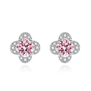 European-style diamond earrings, pink earrings Buy one get one free