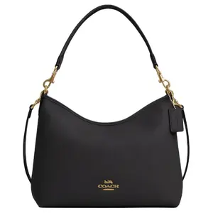 COACH Laurel 31 Logo Zipper Pebbled Leather Tote Shoulder Bag for Women in Gold and Black