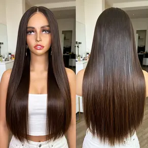 HERSMILE 5x5 HD Lace Wear Go Glueless Wig Ombre Brown Bone Straight Wig Human 100% Raw Vietnamese Hair Pre Cut Pre Bleacked Knots Pre Plucked Hairline 100% Human Hair Wig Straight Human Hair Virgin Human Hair 200% Density SDD Wigs Can By Dyed and Bleached