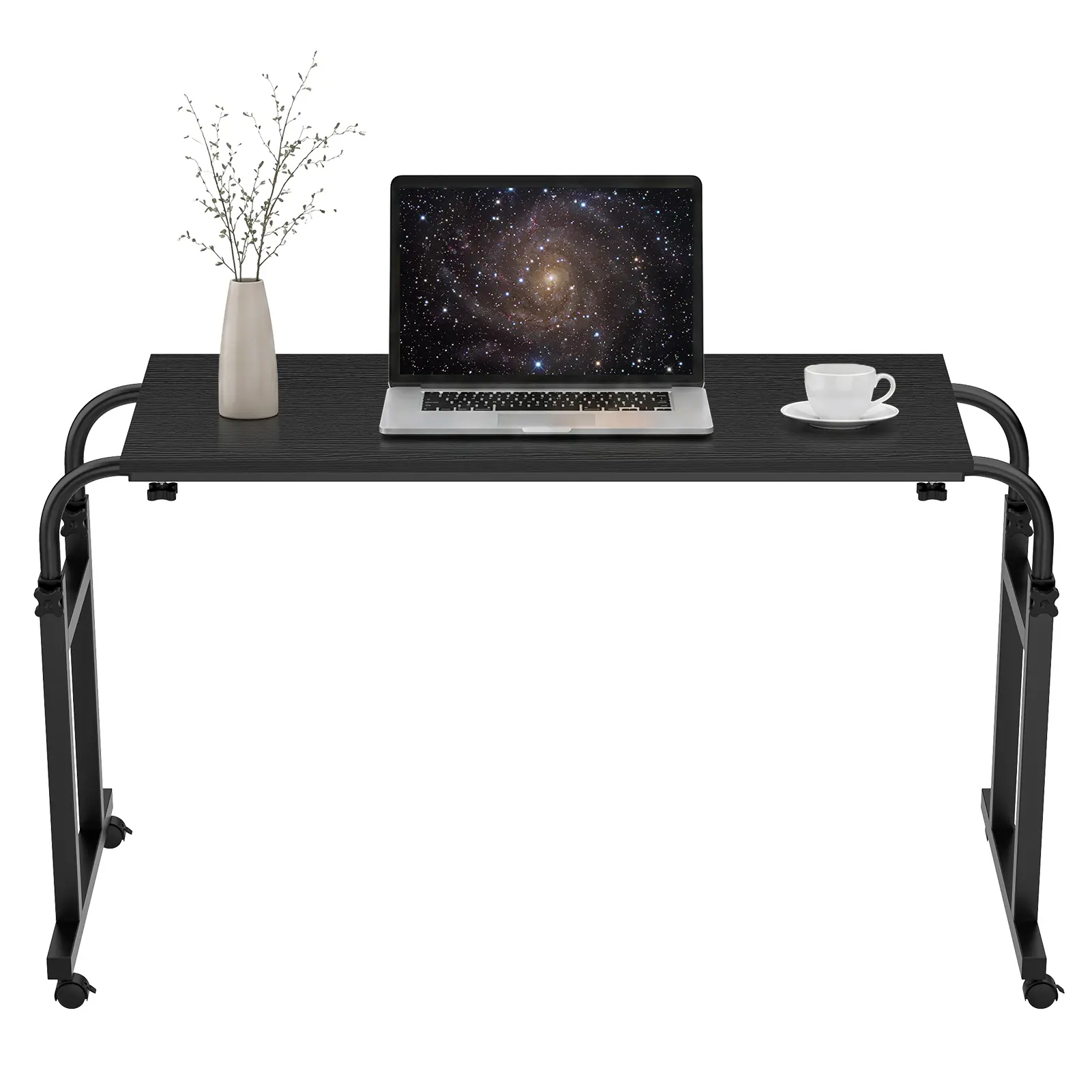 100x40cm Rectangular Functional Overbed Desk, Adjustable Height-Length Mobile Metal Legs Table with Wheels, Heavy-Duty Tilting Laptop Tray for Home, Hospital