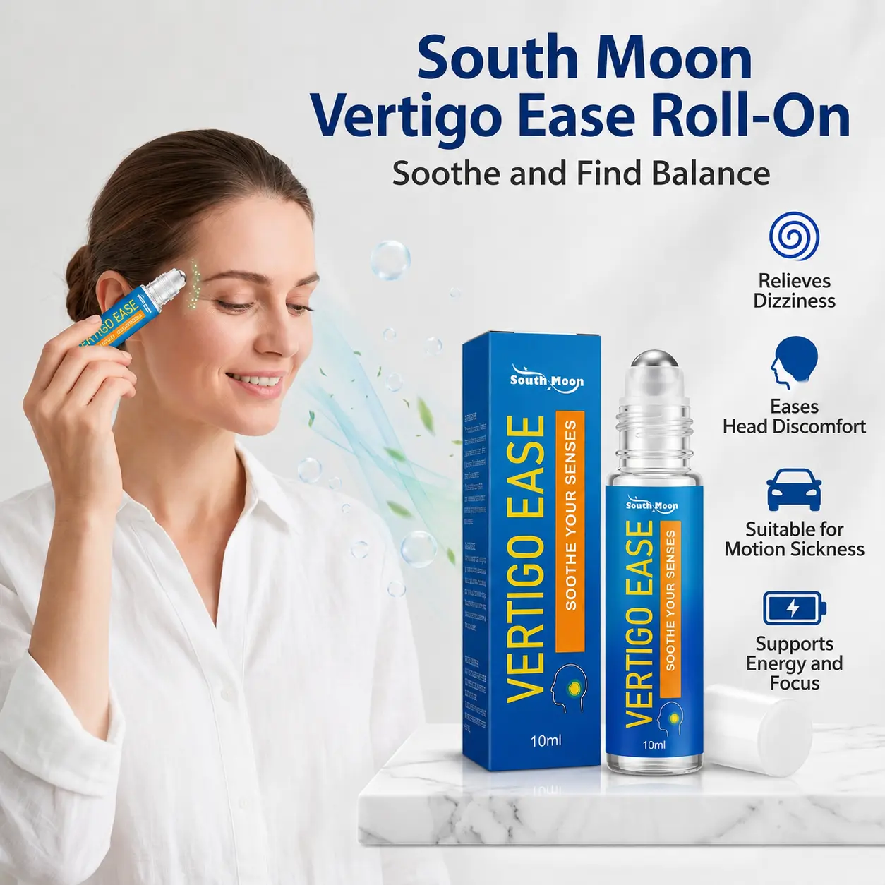 Vertigo & Dizziness Relief Roll-On, Therapeutic Botanical Rolling Oil for Motion Sickness, Non-Drowsy Wellness Treatment - Travel Size, Healthcare, Solution, Botanical Oil