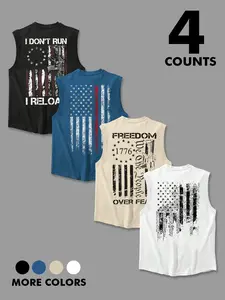 4-Pack Men's Patriotic Sleeveless Tank Tops, Distressed US Flag Graphic Print Casual Muscle Shirts, Breathable Summer Outdoor Workout Tees for Men