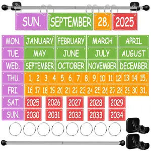 Flip Calendar for Classroom, Magnetic Rod for Classroom Whiteboard, Magnetic Calendar for Back to School Bulletin Board, Teacher Kids Colorful Bright Cool Theme Date Paper Composition Decor